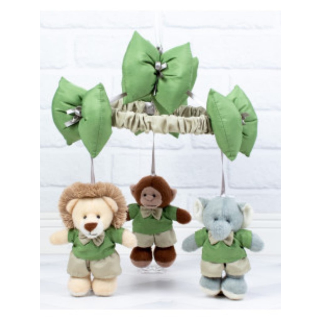 Móbile Safári Misto Leão, Macaco e Elefante Shorts e Camisa xadrez de verde