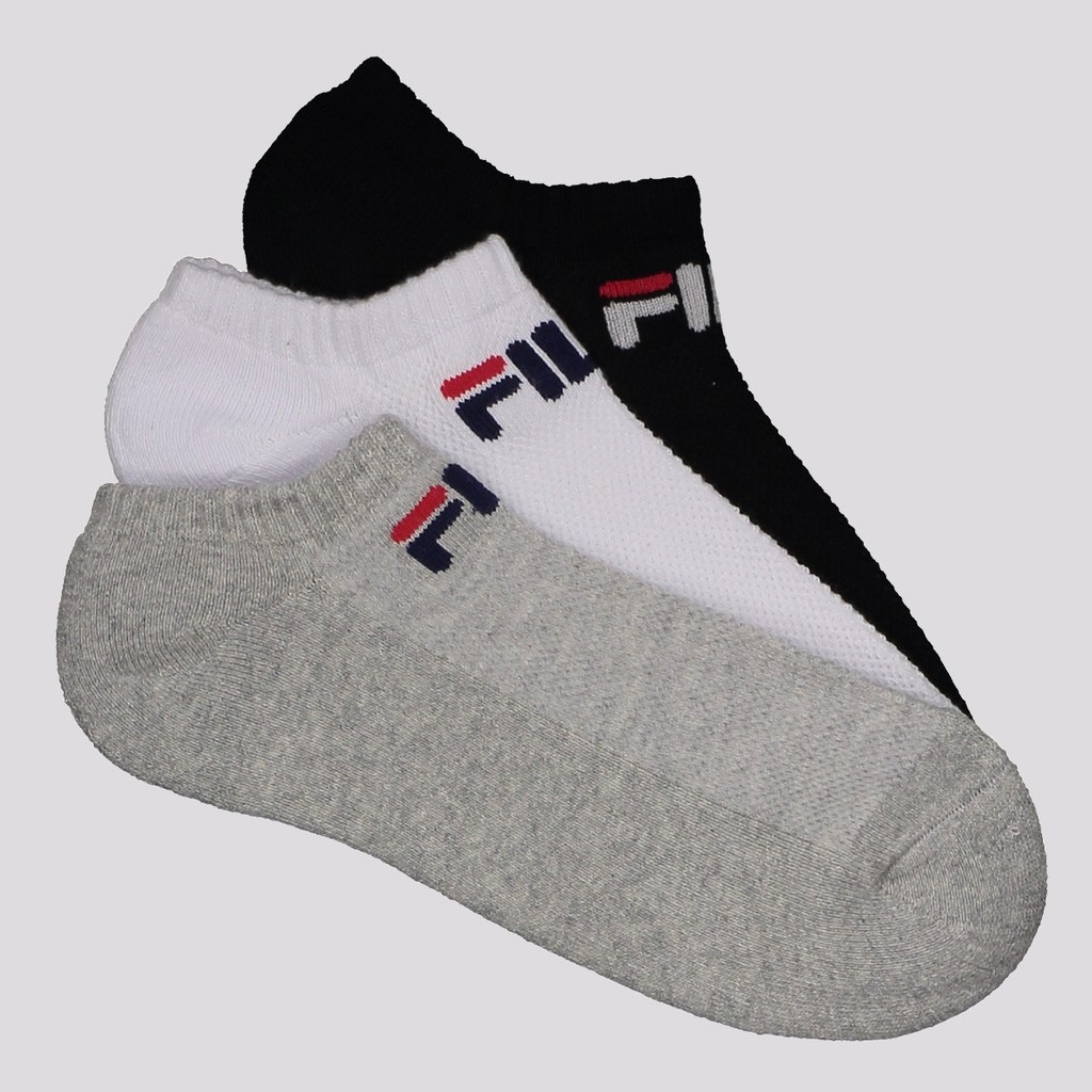 Kit Meia Fila Light 3 Pares Cano Curto Cinza Branca e Preta