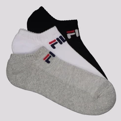 Kit Meia Fila Light 3 Pares Cano Curto Cinza Branca e Preta