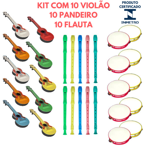 Kit 10 Viola Infantil 10 Pandeiro 10 Flauta Brinquedo Instrumentos Musicais Violão Flautinha em Oferta na Shopee