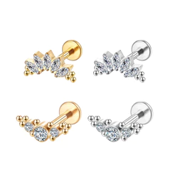 2PCS Kit Piercing Labret Aço Cirúgico Pvd Indiano 5 Zircônia Helix, Tragus, Conch, Nariz, Boca-Medusa e Outros