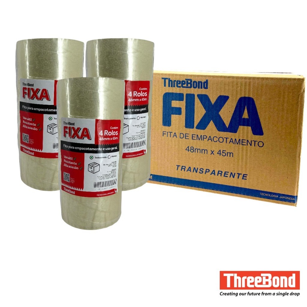 Kit Fitas Adesivas Transparente Threebond 48mm X 45 metros Torre com 4, 8 ou 12 unidades