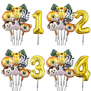 9 Pçs/Lote Selva Safari Número Animal Balões Conjunto Leão Tigre Girafa Folha Balão Para Decorações De Festa De Aniversário em Oferta na Shopee