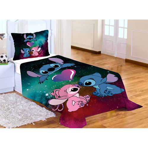 Lençol Cobre Leito Solteiro + Fronha Lilo Stitch 03 em Oferta na Shopee