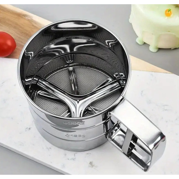 Polvilhador Em Inox Com Gatilho Peneira Para Farinha Açúcar Polvilhar