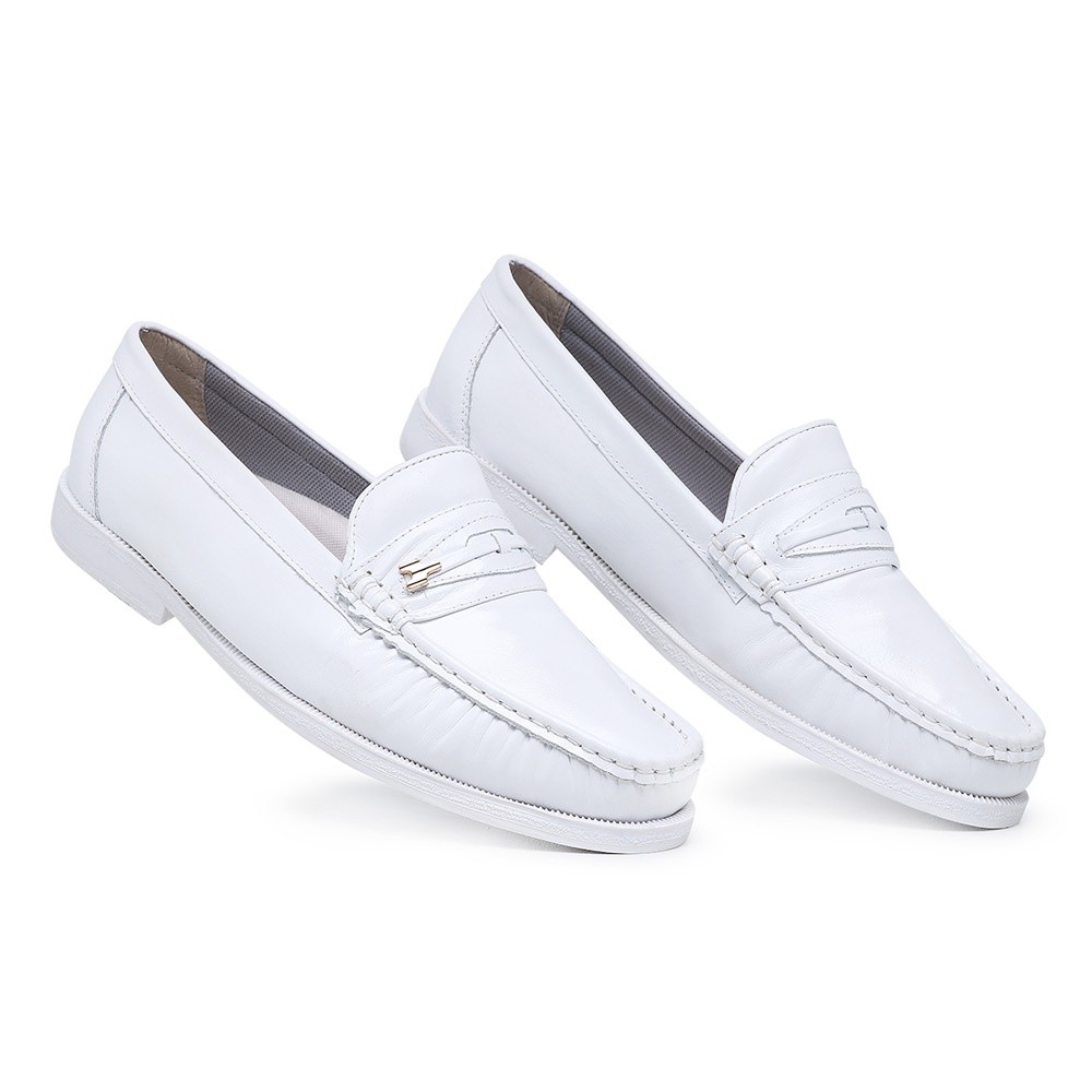 Mocassim Dockside Masculino Couro Branco Enfermeiro Médico Dentista Conforto