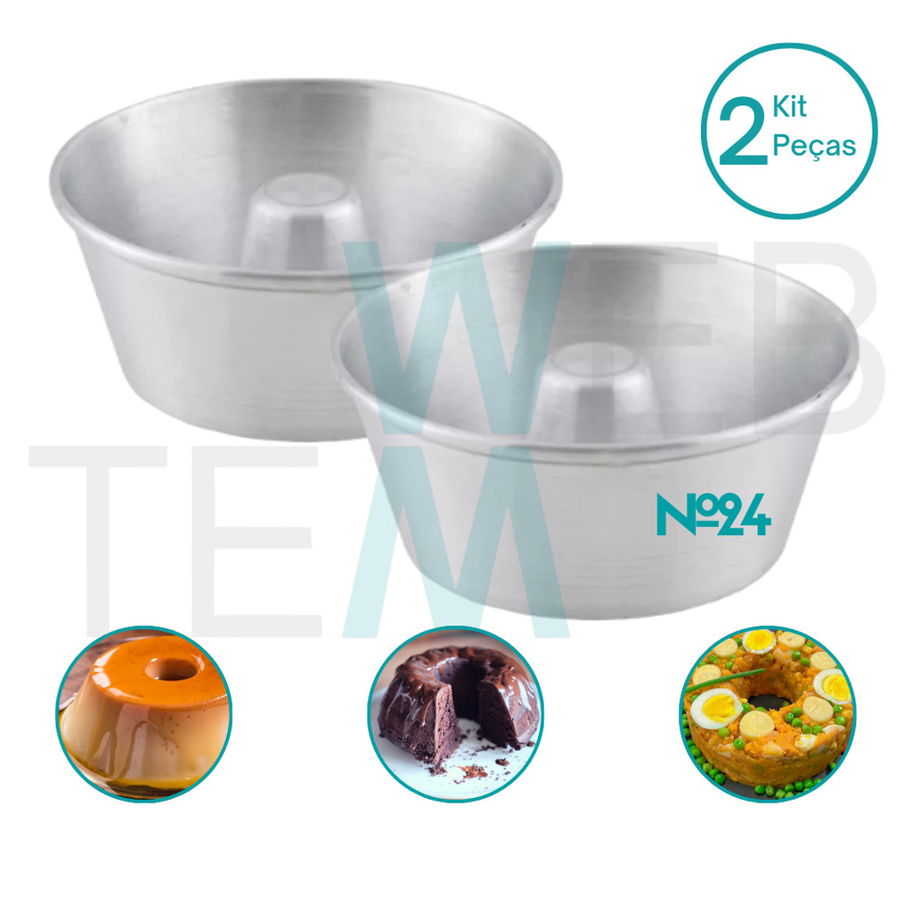 Kit 2 Formas de Pudim 8x24cm de Alumínio Sustentável para Bolos, Pudim, Cuscuz, Manjar, Brigadeirão