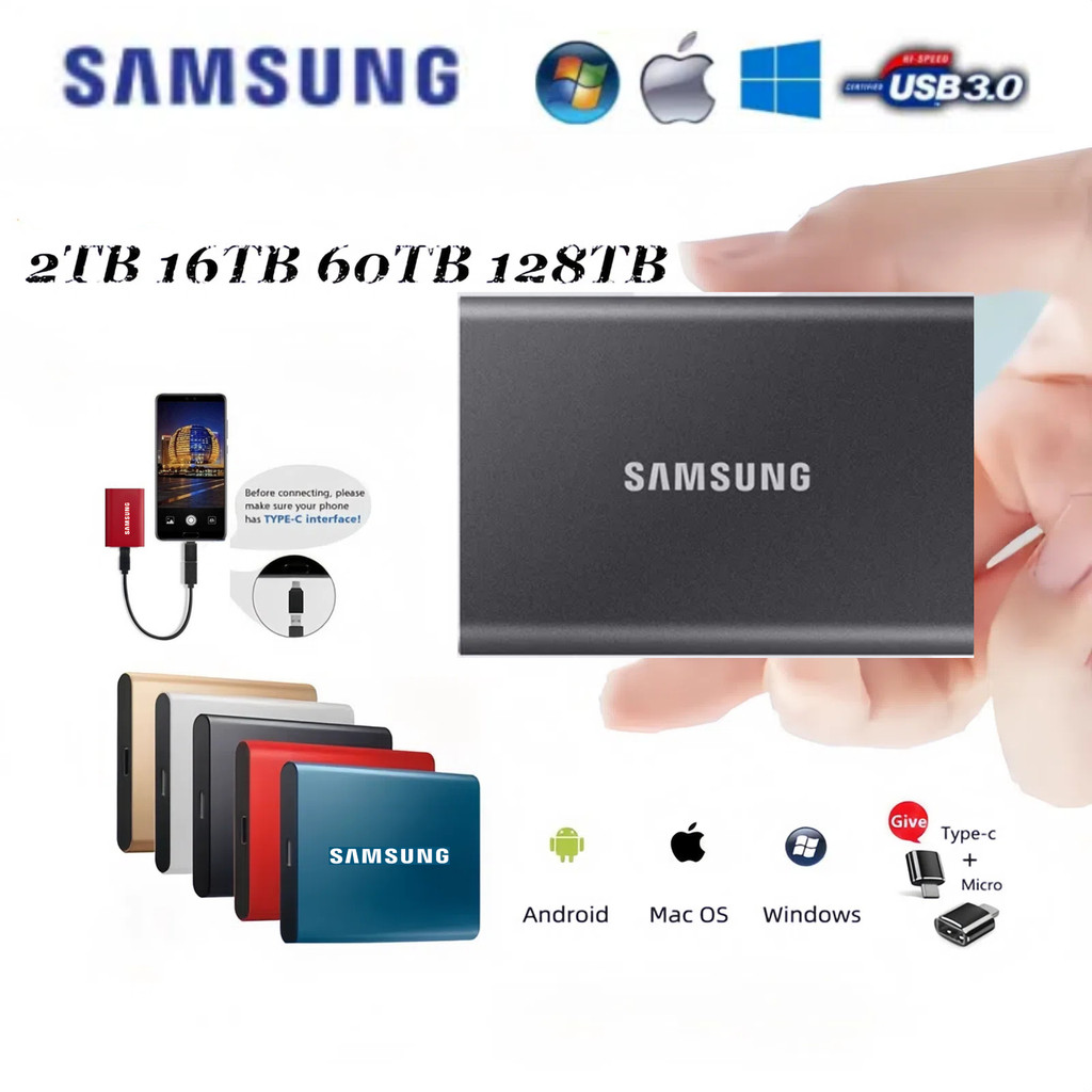 Samsung Externo HD 1TB 2TB SSD 8TB 16TB Disco Rígido Expansão Armazenamento 30TB 60TB 128TB USB3.1 De Alta Velocidade em Oferta na Shopee