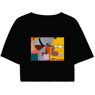 Cropped Feminino Preto Tumblr blogueira Lisa simpson cafe coffe feminina manga curta em Oferta na Shopee