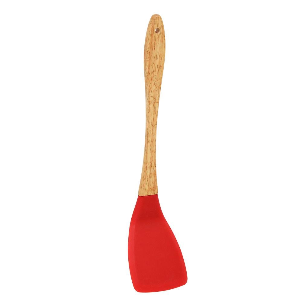 Espátula Reta Cabo Madeira Nature Vermelha 32Cm Silicone