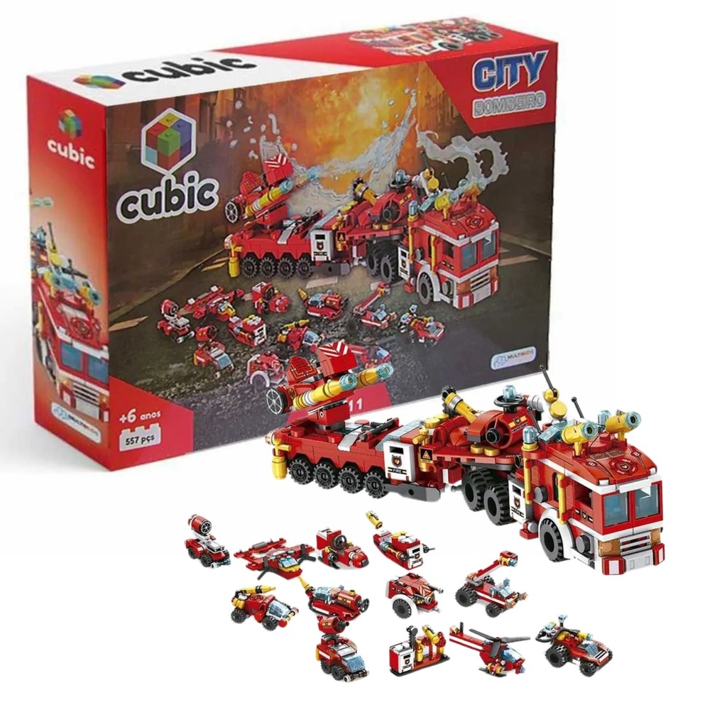 Brinquedo Blocos de Montar Cubic City 12 em 1 Bombeiro Resgate 557 peças Multikids - BR1094 em Oferta na Shopee