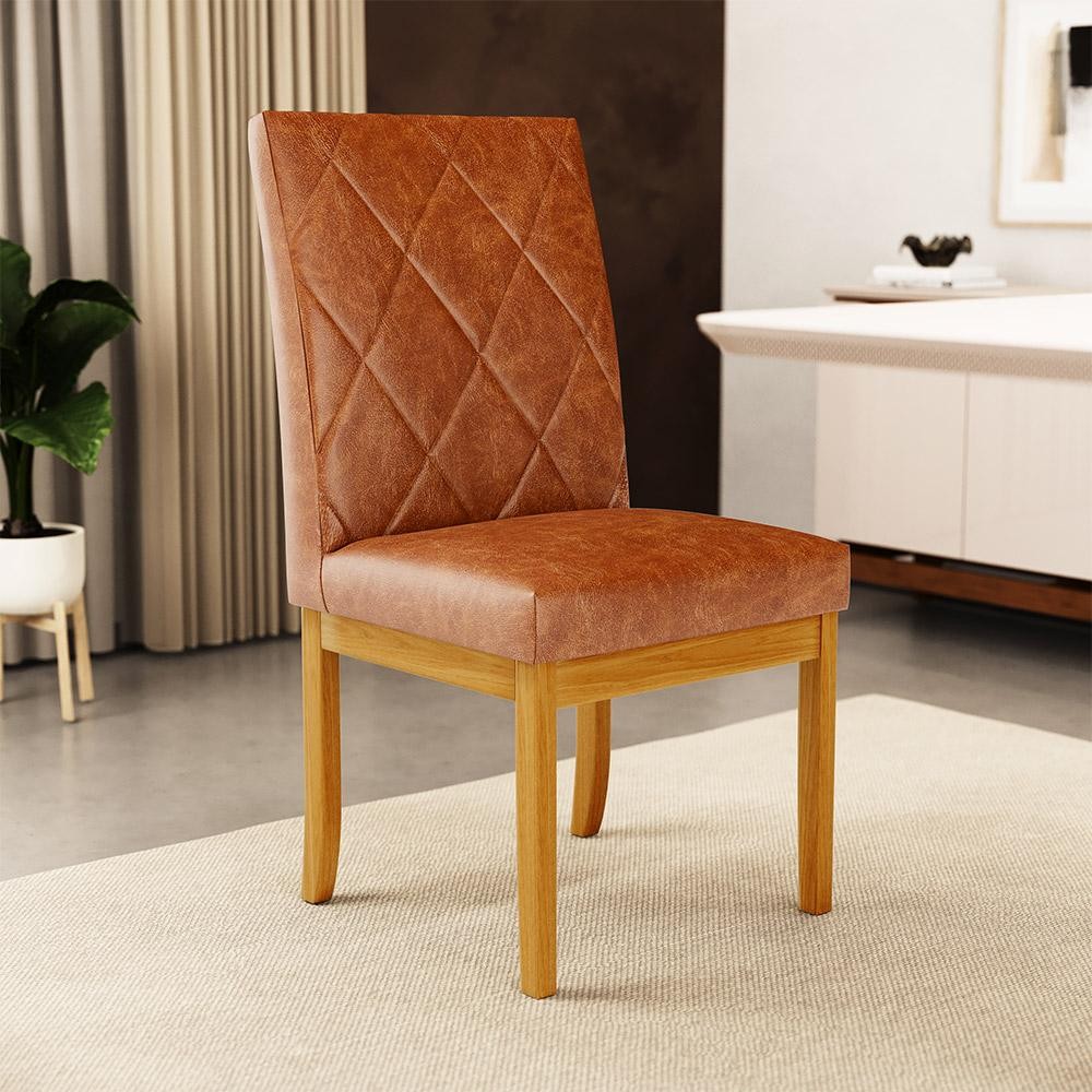 Cadeira de Sala de Jantar Estofada Gomes Madeira Maciça PU Marrom G78 - Gran Belo em Oferta na Shopee