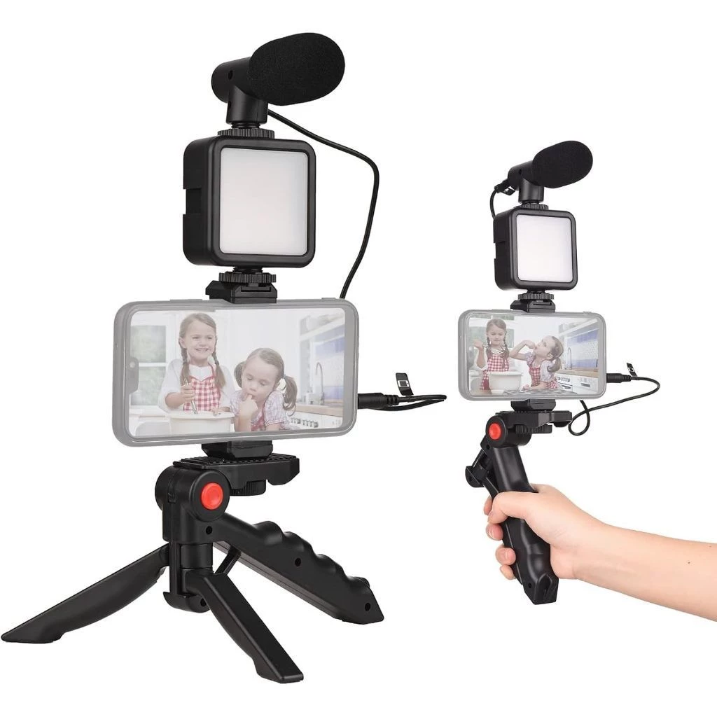 Tripé Estabilizador de Mão kit 5 em 1 gimbal Microfone Celular Gravação De Vídeo-lemon — imagem 1