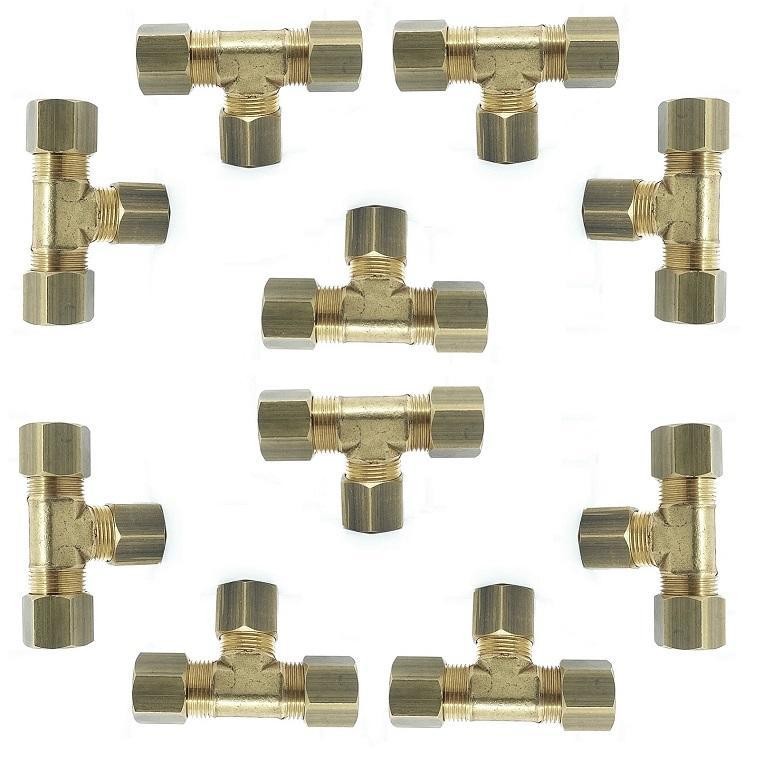 KIT 10 TE TEE LATAO COMPRESSÃO 5/16 ANILHA TUBO COBRE