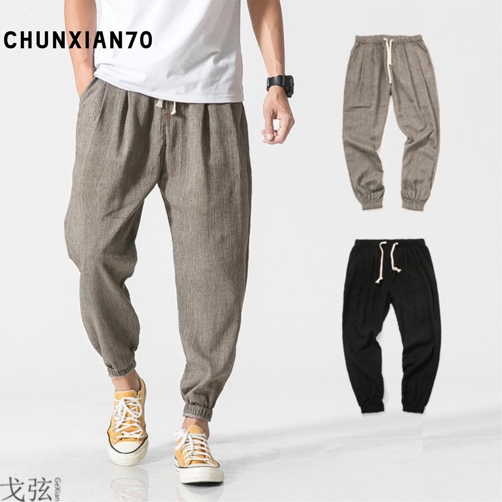 [Venda Quente em Nossa Loja] Calças Jogger de Algodão e Linho para Homens 2025 Verão Estilo Japonês Calças Casuais Estil