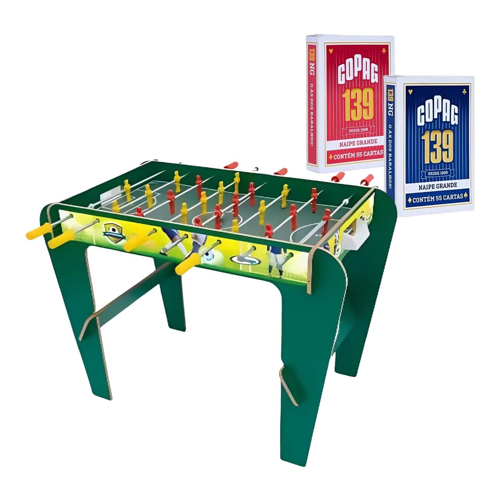 Kit Mini Pebolim Super Copa Xalingo + 2 Baralhos Copag 139 Azul e Vermelho
