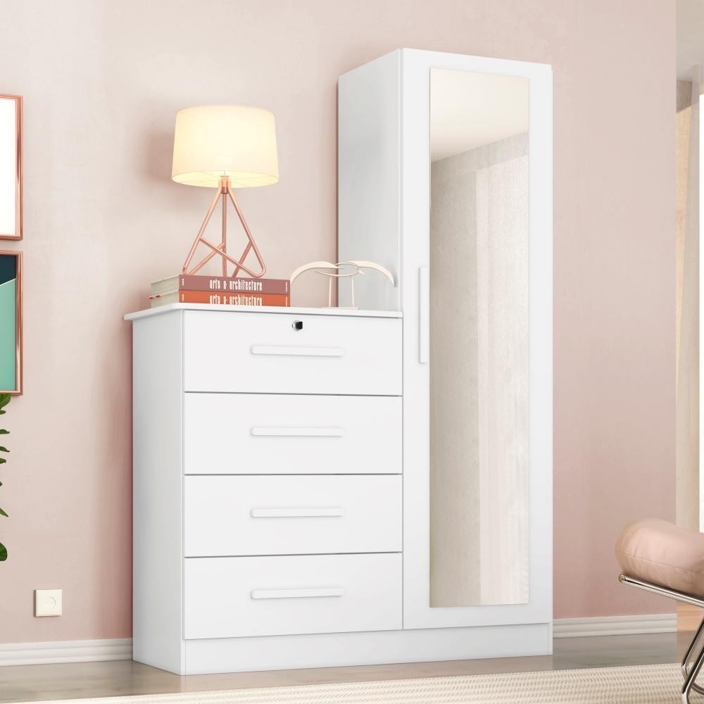 Cômoda Samira Branco com Espelho 4 Gavetas