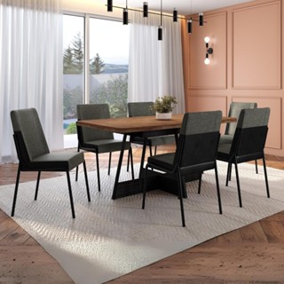 Conjunto Sala de Jantar 6 Cadeiras Boston Carraro Nogal Preto em Oferta na Shopee