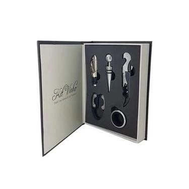 Kit Abridor De Vinho Livro com 5 peças Saca Rolha Tampa Dosador