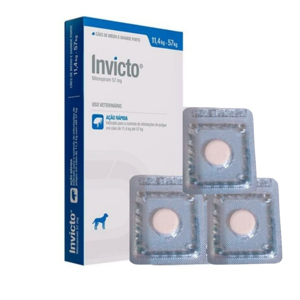 03 Antipulgas Cães e Gatos Invicto 57mg 1 Comprimido + Bula - Pets