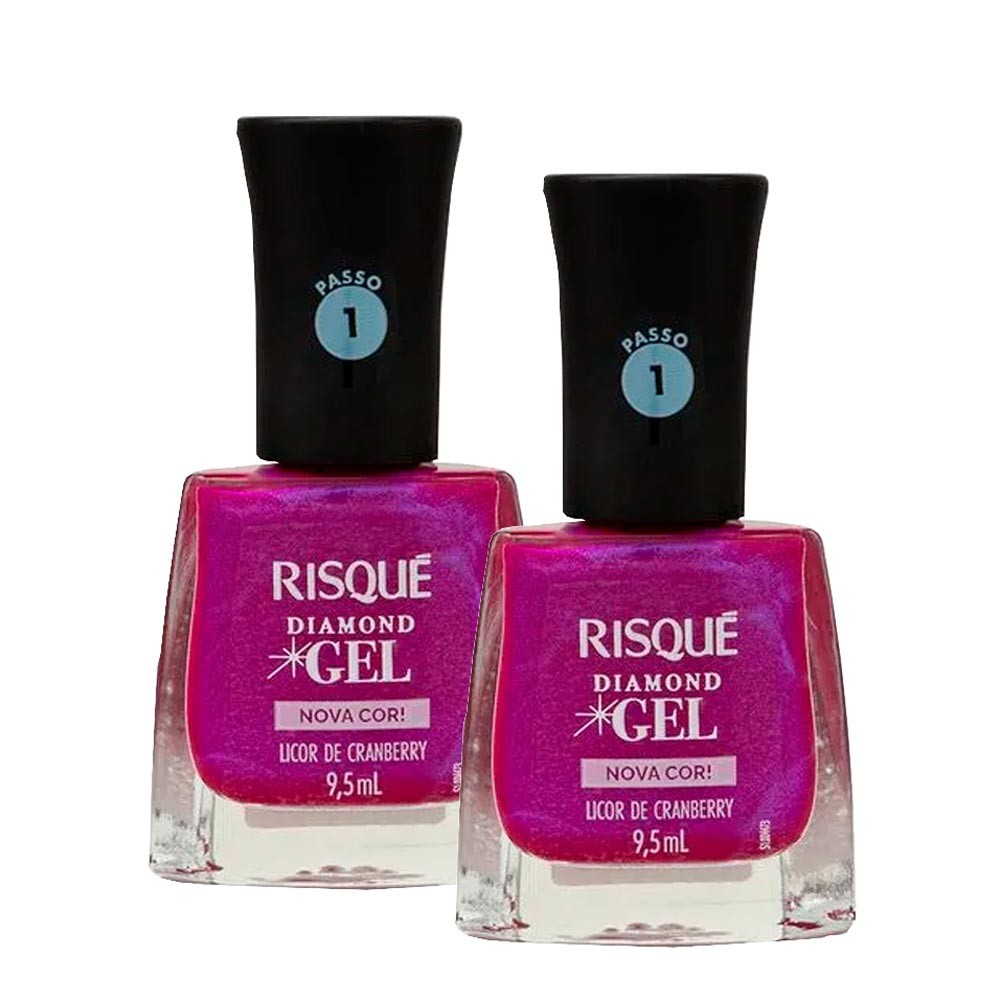 Kit 2 Esmalte Risqué Diamond Gel Cor Licor de Cranberry Metálico 9,5ml - Beauty