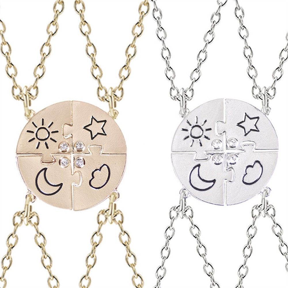 Conjunto FCL de 4 Peças Colar de Amizade Melhor Amigo Sol Nuvem Lua e Estrela com Strass Incrustado Pingente BFF Joias d