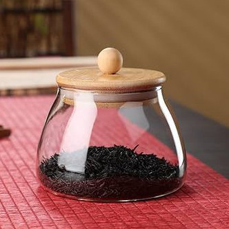 Pote BOLINHA TRANSPARENTE Vidro Hermético Tampa Bambu Porta Mantimentos 400ML