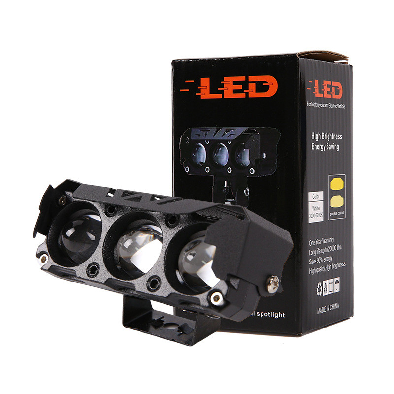 [Estoque pronto de duas cores de três modos] Luz de nevoeiro LED para motocicleta Luz distante Luz auxiliar Luz de traba