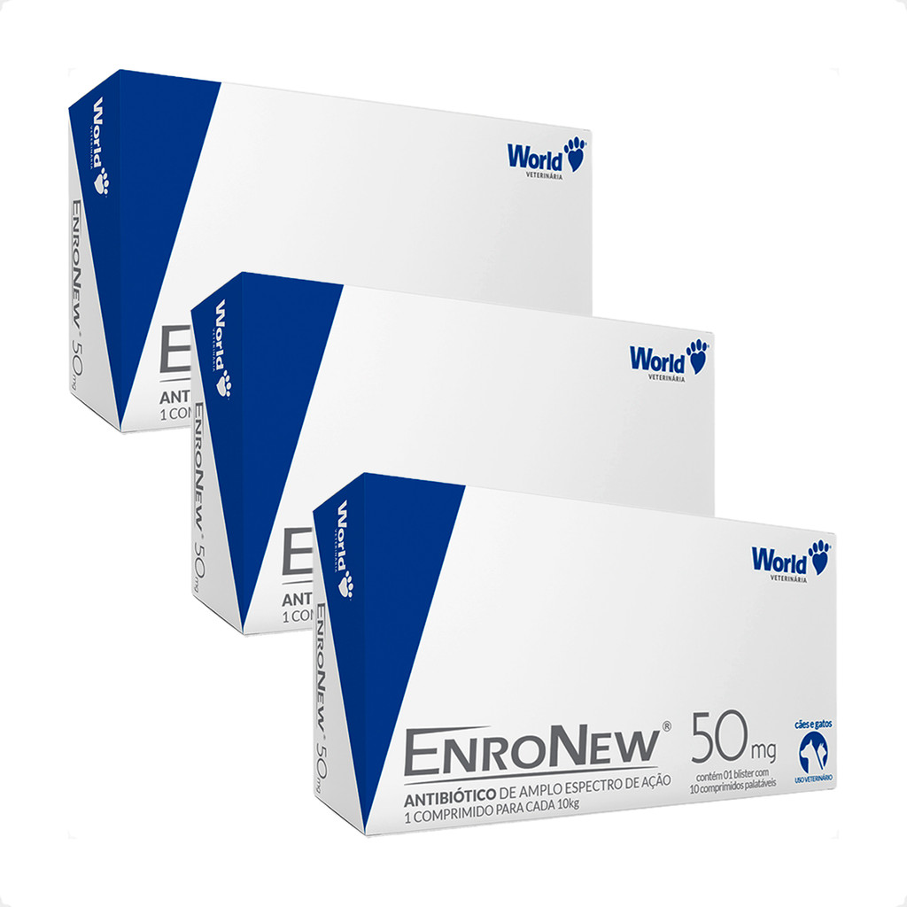 Kit 3 EnroNew World 50mg para Cães e Gatos de até 10kg - 10 Comprimidos em Oferta na Shopee