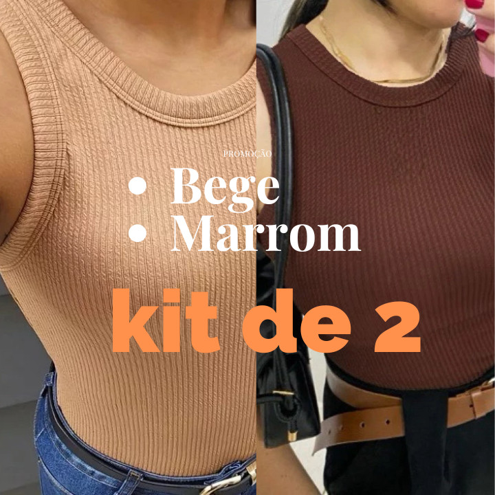 Blusa regata feminina basica canelada ana ruga P ao G poliester Marrom Ferrugem Caqui Preto