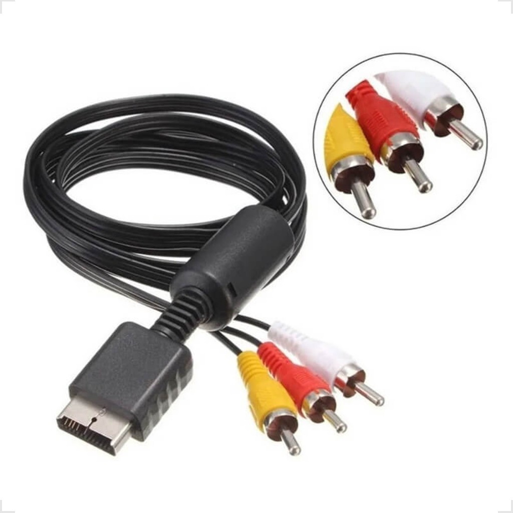Cabo Av Rca Audio E Vídeo Com 180 Cm Compatível Para Playstation Ps1, Ps2, Ps3 Play 2