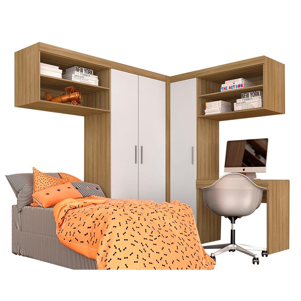 Guarda Roupa Modulado Com Escrivaninha Luzia Bor/br - Móveis Arapongas em Oferta na Shopee