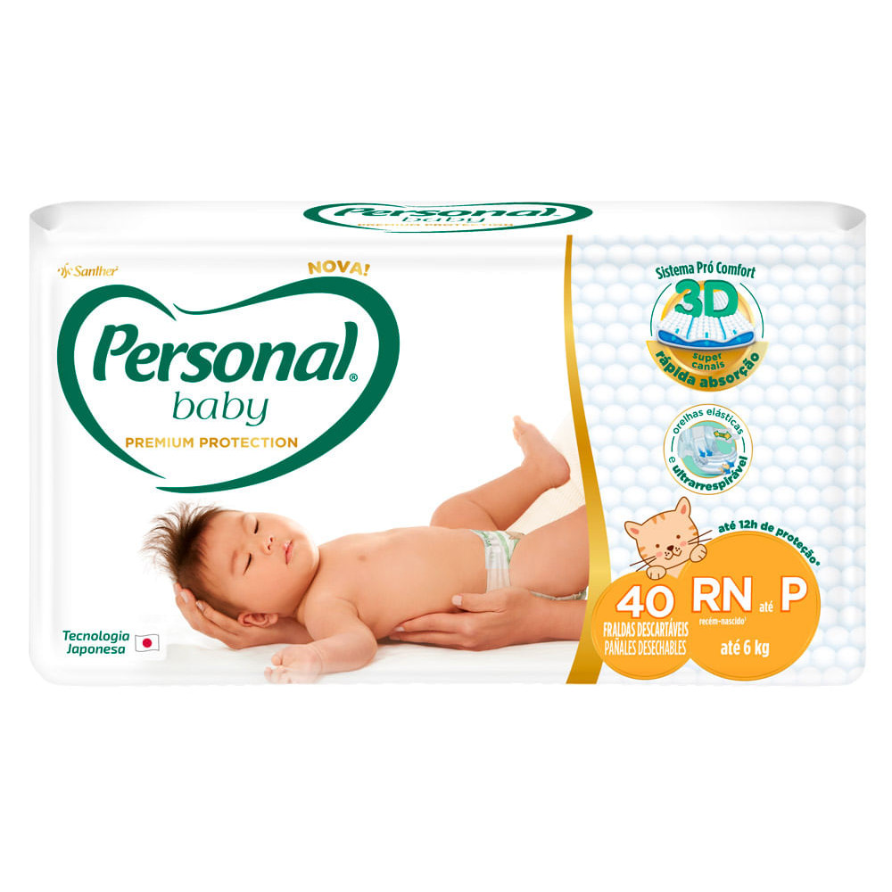 Fralda Personal Baby Premium Protection RN até P com 40 Unidades - Mom & Baby