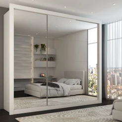 Guarda-Roupa Casal Luiza 3 Portas de Correr 4 Gavetas Espelhado Branco - Pm