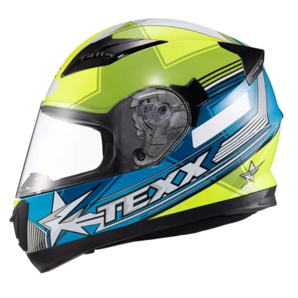 Capacete Moto Texx Strike Superstar Verde Azul Branco Brilho