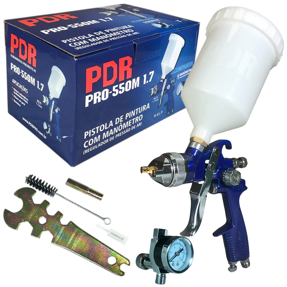 Pistola de Pintura Profissional PDR Sistema HVLP Bico 1.7mm Copo Branco 600ml e Regulador de Pressão em Oferta na Shopee