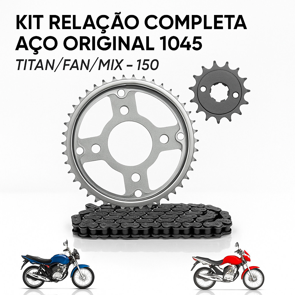 Kit Relação Transmissão Completo Compatível Honda CG Fan Titan Mix 150 Aço Original 1045 Premium