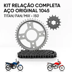 Kit Relação Transmissão Completo Compatível Honda CG Fan Titan Mix 150 Aço Original 1045 Premium