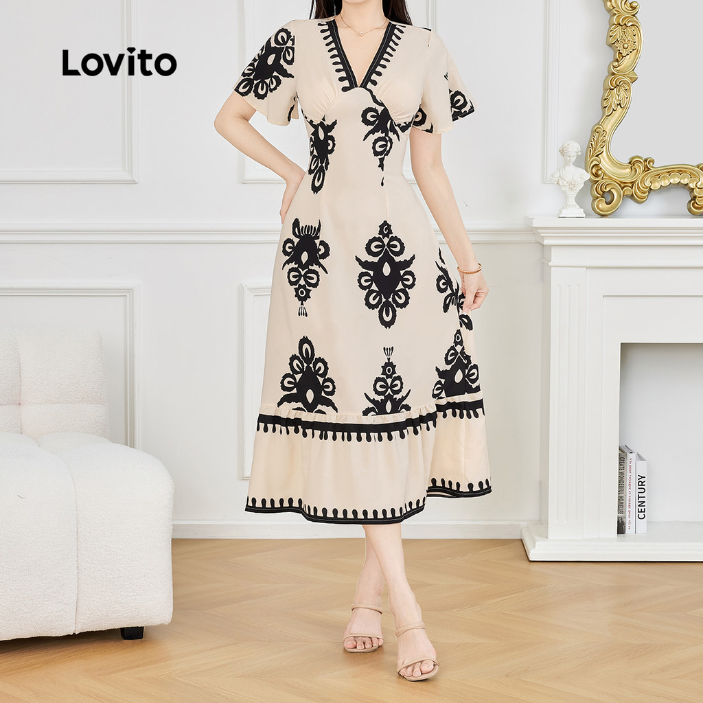 (New) Lovito Vestido Casual de Gola Alfaiatada Primavera/verão para Mulheres L143AD1759 em Oferta na Shopee