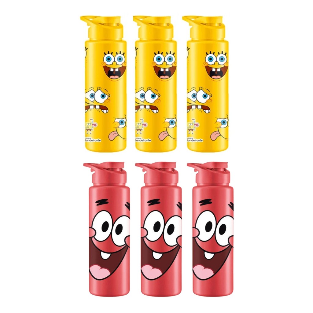Kit 6 Squeeze Sport 750ml  Plástica Bob Esponja E Patrick Estrela Turma Bob Esponja