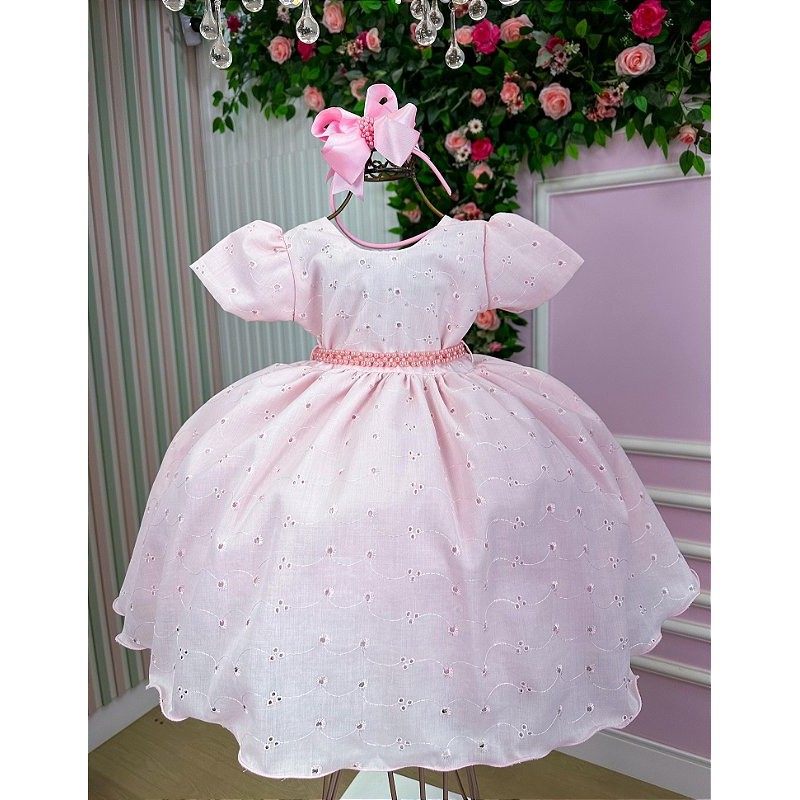Vestido Rosa Bebe Lese Laise Festa Luxo