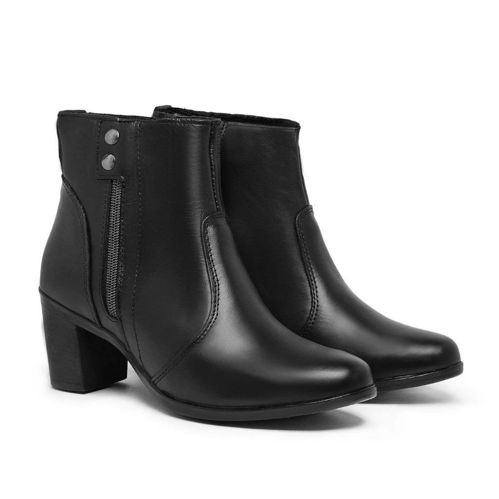 Bota Coturno Feminina Ziper Lateral Preta Cano Curto Elegante e Estilosa Na Moda