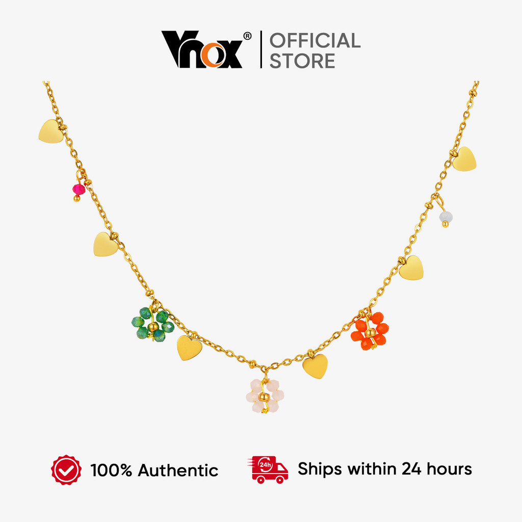 Vnox Colorido Frisado Flor Ouro Coração Colar , Aço Inoxidável Impermeável Artesanal Bonito Feminino Meninas Jóias De Ve