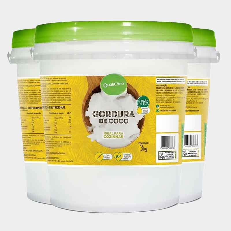 Kit 3 Gordura de Coco Balde 3Kg Qualicôco