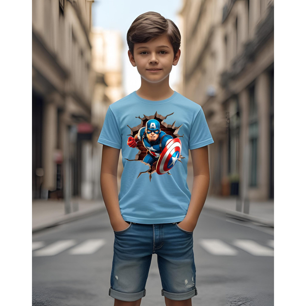 Camiseta infantil masculina capitao america escudo heroi menino estampa divertida personagem