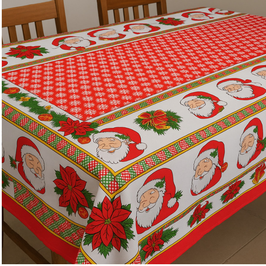 Toalha de Mesa Oxford Natal Estampada Papai Noel Vermelho Verde Enfeites Natalinos Ceia Jantar Decoração Mesa Cozinha