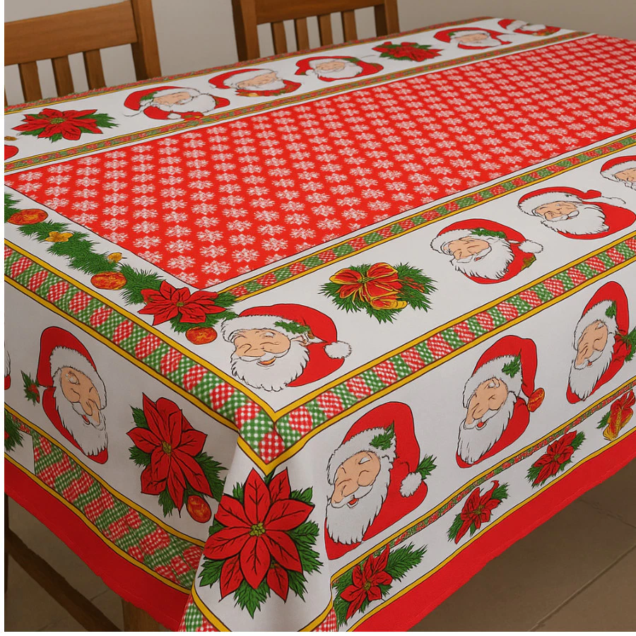 Toalha de Mesa Oxford Natal Estampada Papai Noel Vermelho Verde Enfeites Natalinos Ceia Jantar Decoração Mesa Cozinha — imagem 1