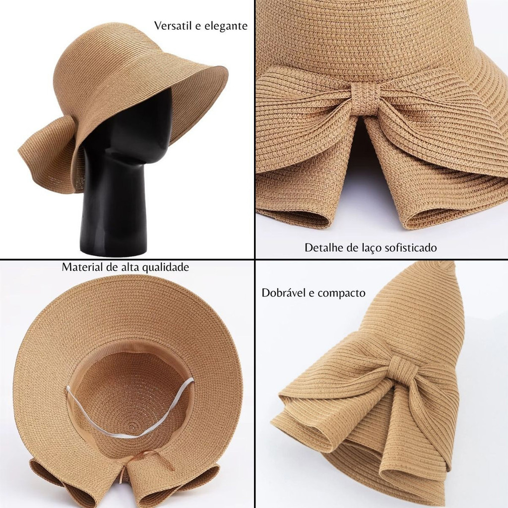 Chapéu Feminino Artesanal De Praia Palha Sintética Aba Media Elegante Moderno