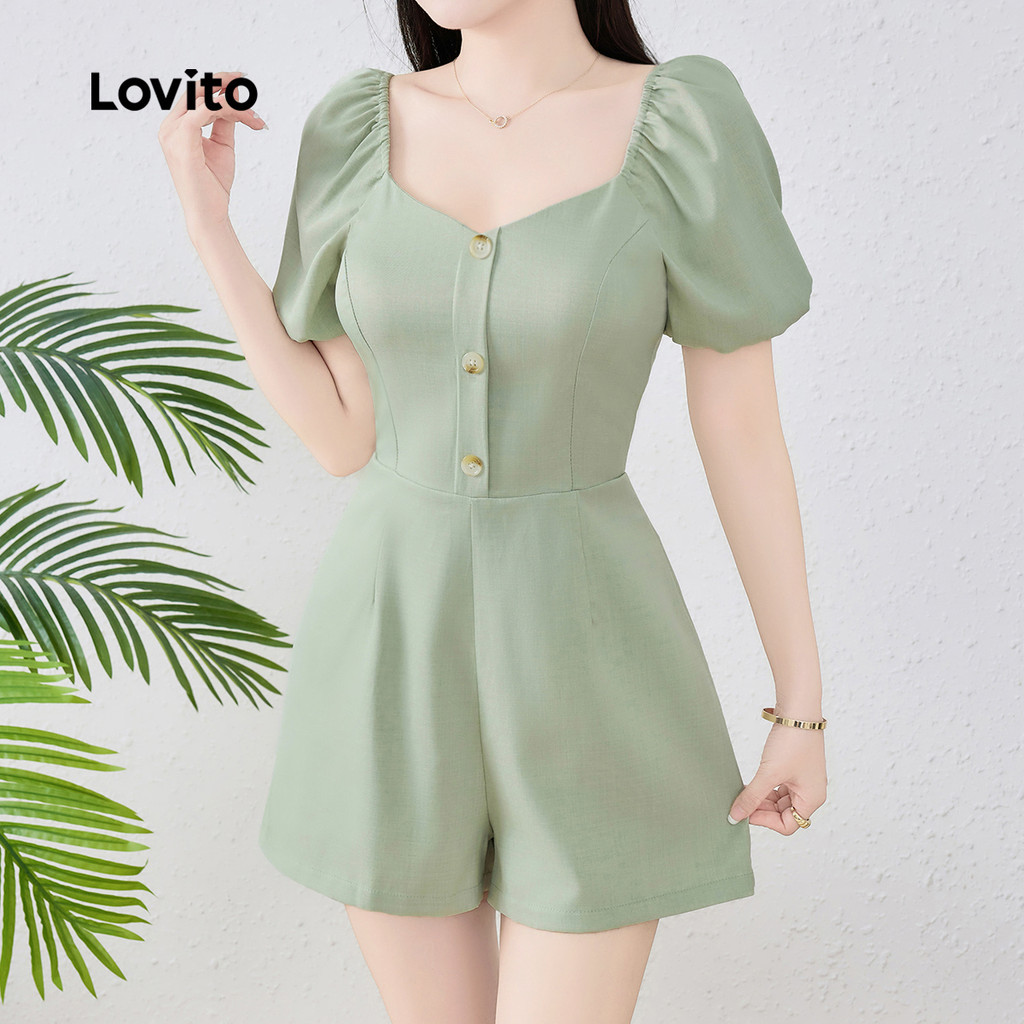 Lovito Macacão Casual de Botão Primavera/verão para mulheres L143ED364 em Oferta na Shopee