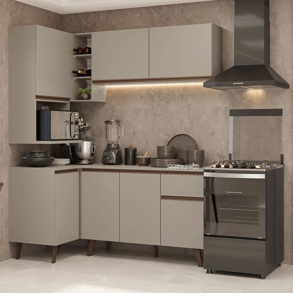 Armário de Cozinha Completa de Canto 265 cm Crema Nice Madesa 05 em Oferta na Shopee